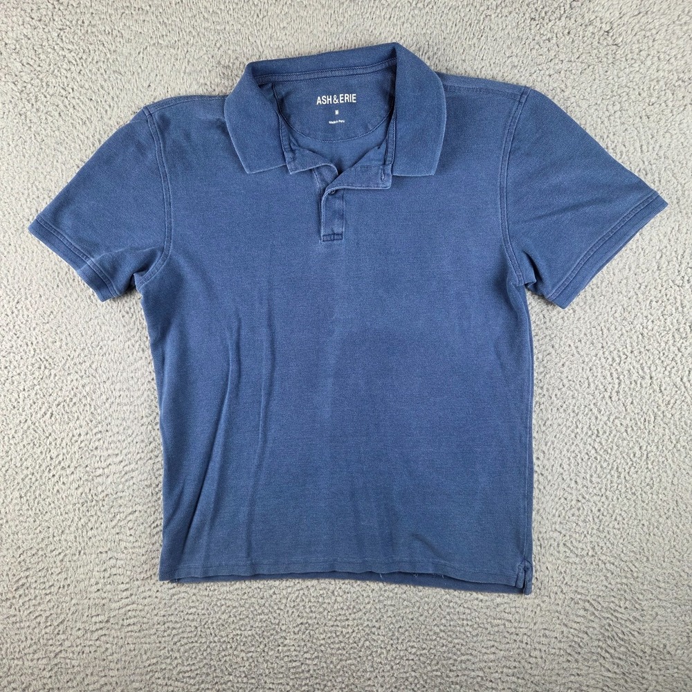 Ash & Erie Polo Shirt Mens Medium Blue Solid Cotton Casual